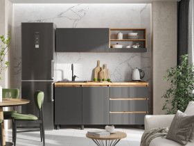 Кухонный гарнитур 1,7м Хелен  (дуб крафт золотой/графит) в Нагорном - nagornoe.mebel-nsk.ru | фото