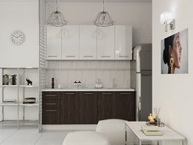Кухонный гарнитур МДФ Выгодно и точка 2,0 м (белый глянец/ироко) в Нагорном - nagornoe.mebel-nsk.ru | фото