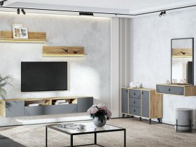 Модульная гостиная Байкал (дуб крафт золотой/графит) в Нагорном - nagornoe.mebel-nsk.ru | фото