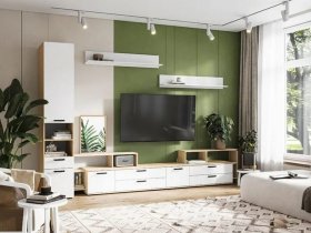 Модульная стенка Санса (дуб сонома/белый) в Нагорном - nagornoe.mebel-nsk.ru | фото