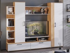 Стенка «Дакота» (дуб крафт золотой/белый ясень) в Нагорном - nagornoe.mebel-nsk.ru | фото