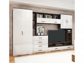 Стенка Коста МДФ (дуб венге/белый глянец) в Нагорном - nagornoe.mebel-nsk.ru | фото
