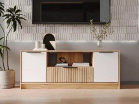 Тумба под ТВ  ТМ-001 Ивис (дуб крафт золотой/белый) в Нагорном - nagornoe.mebel-nsk.ru | фото